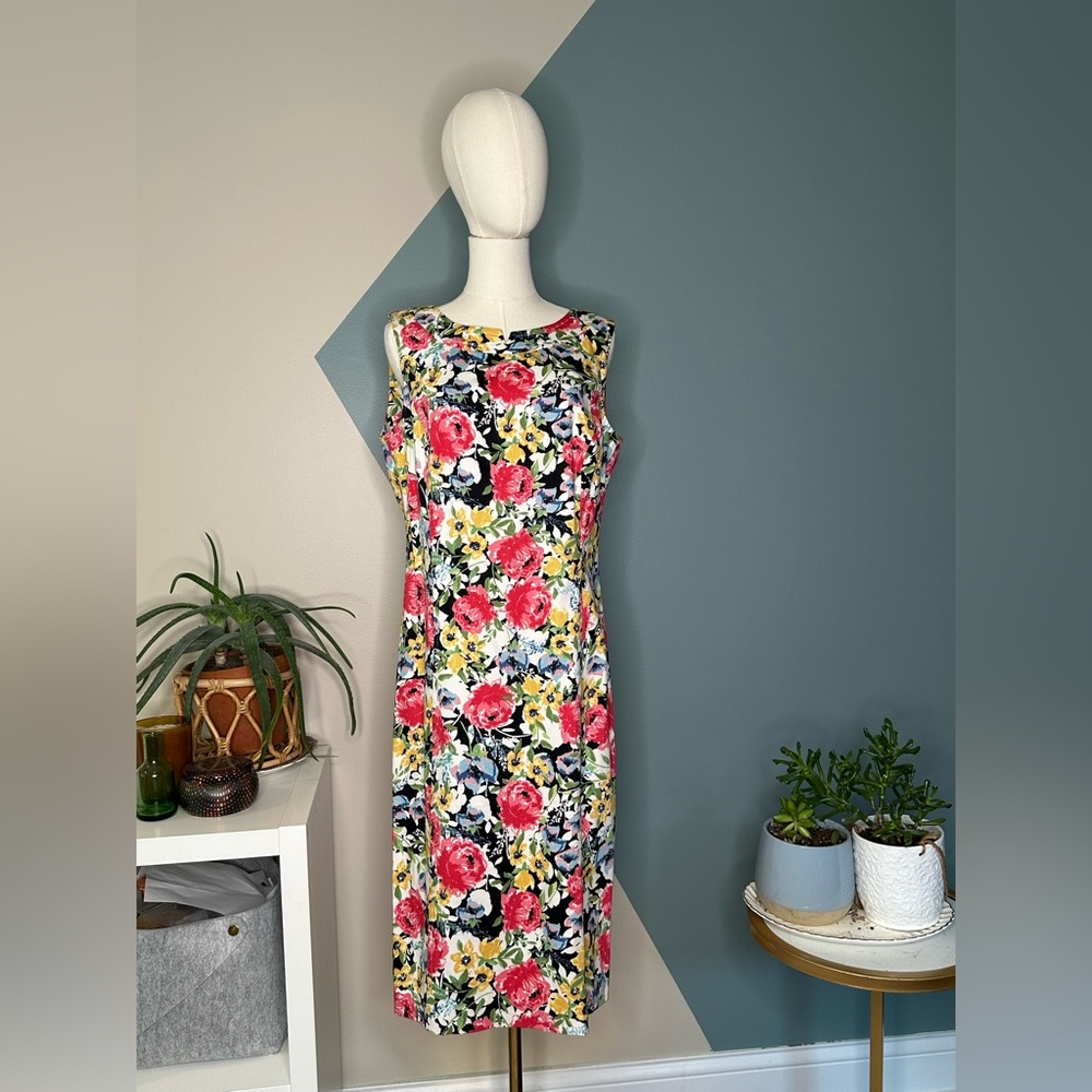 Talbots Sleeveless Sheath Midi Dress Floral Print Cotton Blend Kentucky Derby 12 - Picture 2 of 12